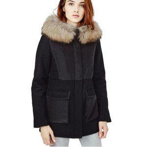 Maje Black Globe Winter Down Fur Hoodie Trim Coat S